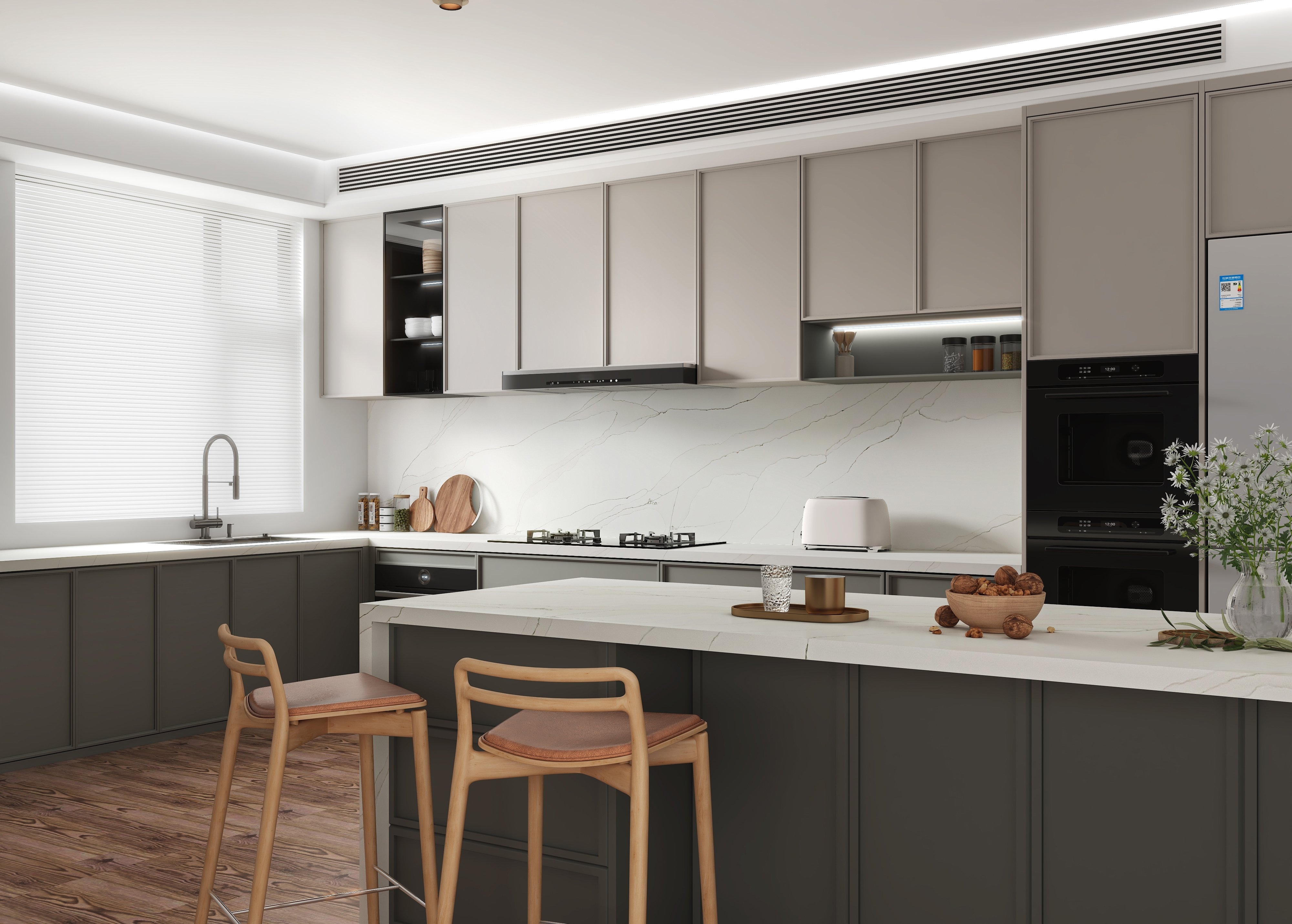 Avant — îlot central gris et beige
